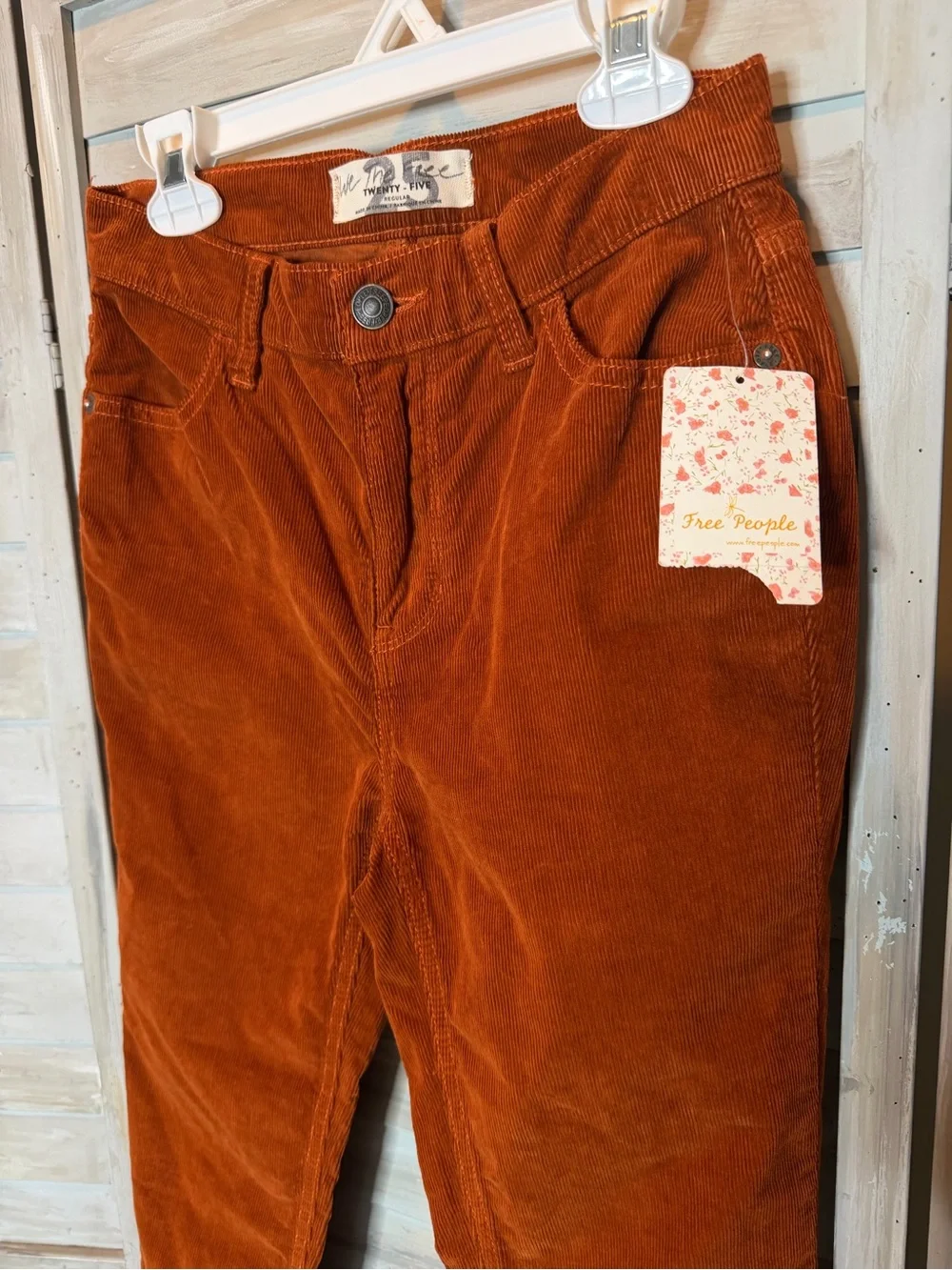 We the Free People rust 5 pocket corduroy pants jeans raw hem OB823192 sz 25 NWT